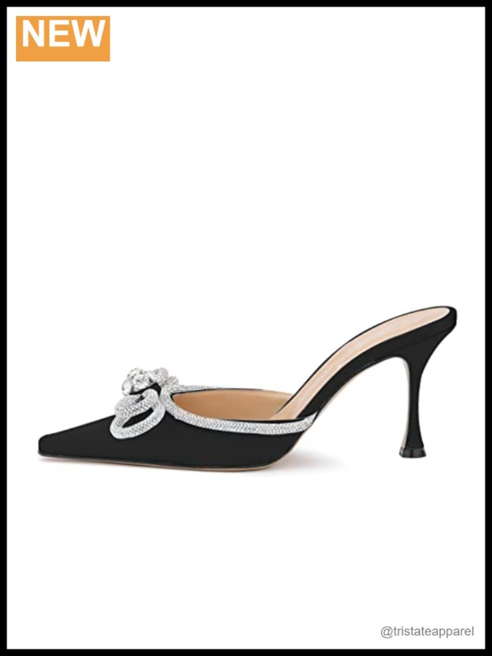 Rhinestone Crystal Double Bow Satin Pointy Toe Stiletto Mule Heeled Sandals